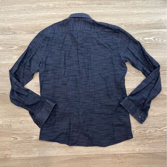 HUGO Hugo Boss Navy Blue Super soft stretchy Cotton Button Up Shirt L - Picture 2 of 12